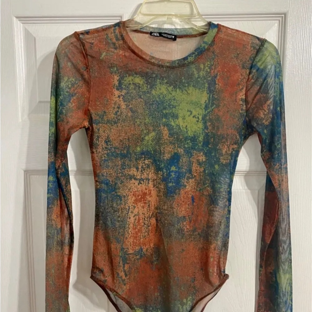 Zara printed tulle sheer bodysuit - Size Small